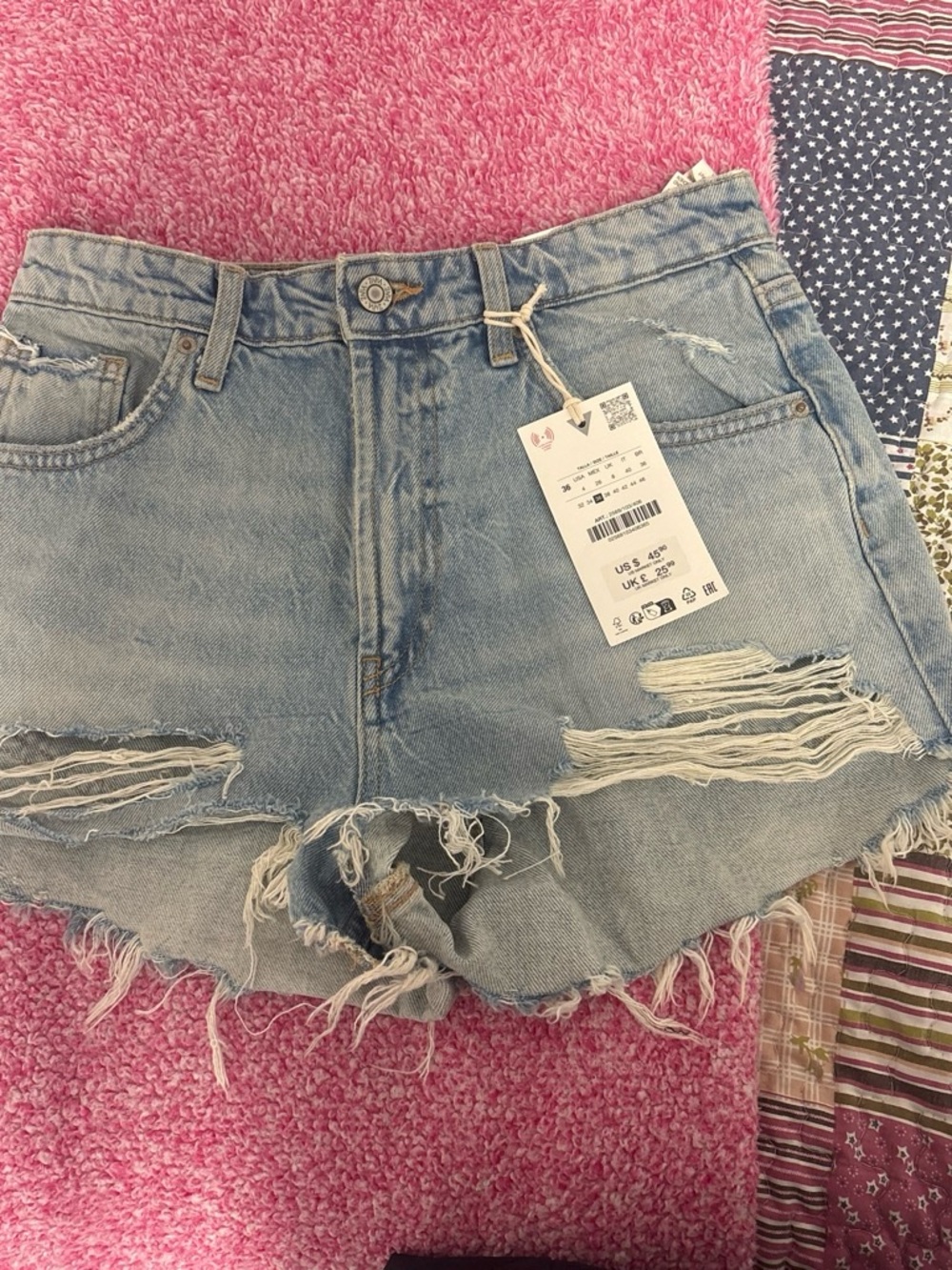Zara Distressed Light Blue Denim Women's Shorts
